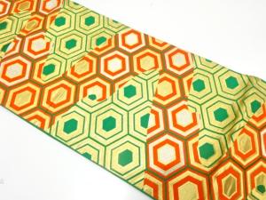 アンティーク　流水に亀甲模様織り出し袋帯（着用可）